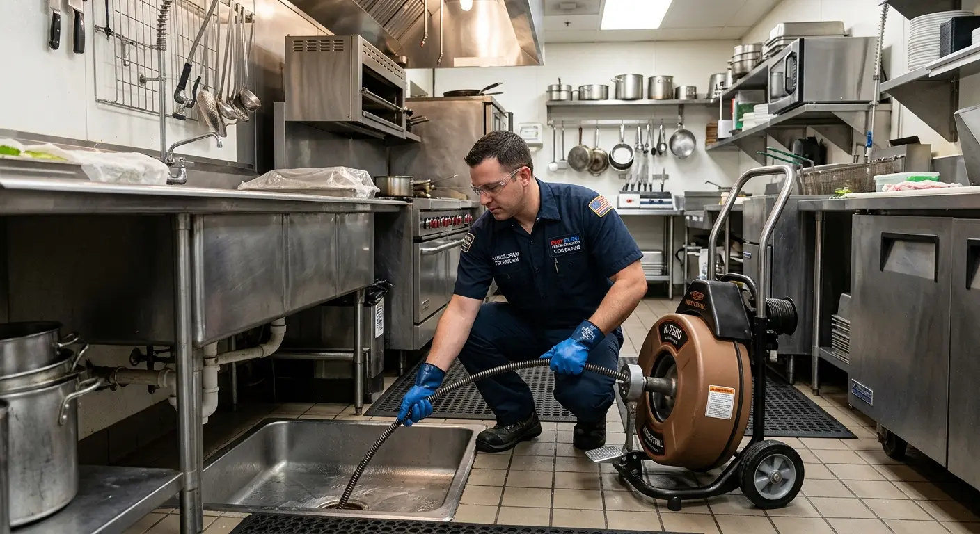 Commercial drain cleaning service in a restaurant kitchen in Frederick
